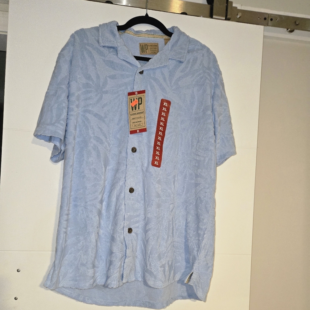 Light Blue Casual Button Down Shirt for Men, Weatherproof